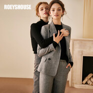 ROEYSHOUSE羅衣職業(yè)OL套裝女秋冬新款西裝外套褲子修身灰色毛呢兩件套01109 灰色 XL