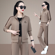 杰思菲雨（JSFY） 時(shí)尚休閑運動(dòng)套裝春秋裝三件套大碼氣質(zhì)顯瘦跑步鍛煉運動(dòng)服女裝 6006款-卡其*三件套*時(shí)尚休閑 XL【適合體重110-122斤左右】