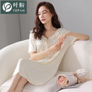葉盼（yepan） 睡裙女士夏季莫代爾薄款性感睡衣夏天寬松連衣裙七夕情人家居服 94010-椰白 L (165) ：建議100-120斤穿著