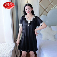 浪莎時尚睡裙女夏冰絲家居服連衣裙薄款短袖大碼絲質(zhì)睡衣女夏天睡裙 0818#黑色裙[優(yōu)質(zhì)面料] 2XL [140~160斤]