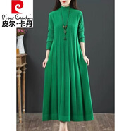 皮爾卡丹（pierre cardin）品牌女裝純羊毛裙女長款秋冬寬松毛衣打底衫針織連衣裙今年流行的 綠色 M