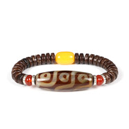 集祥閣    天珠手串老瑪瑙西藏九眼石頁(yè)巖原石打磨三眼天眼佛珠手鏈男女款 九眼天珠黃色桶珠款