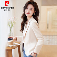 皮爾卡丹（pierre cardin）春秋2024新款黑色小西裝外套女短款修身收腰休閑氣質(zhì)西服上衣春天 米白色 3XL 【建議150-170斤】