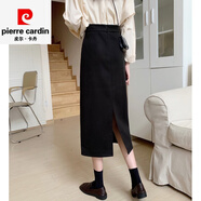 皮爾卡丹黑色半身裙女秋冬毛呢包臀a字直筒裙子筒裙秋冬春秋2025新款長(cháng)裙 黑色 后開(kāi)叉秋冬呢子料 M