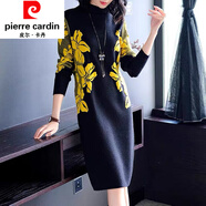 皮爾卡丹（pierre cardin） 皮爾卡丹羊毛過膝針織連衣裙2022秋裝媽咪中長款 黃花 L