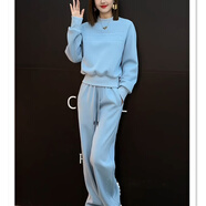 Mad Cortes 原創(chuàng  )時(shí)尚感春秋新款女裝氣質(zhì)顯瘦純色休閑運動(dòng)闊腿褲套裝女 藍色 M
