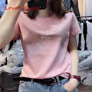 LOVER RUCCI歐洲站純棉圓領(lǐng)鑲鉆短袖t恤女夏裝2024新款白色修身顯瘦半袖ins潮 粉色 L (111~120斤)
