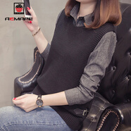 AEMAPE針織衫女春秋冬季2025年新款女士裝洋氣打底毛衣假兩件時(shí)尚上衣 黑色 3XL