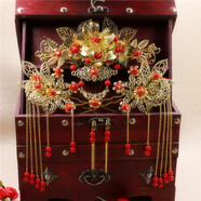 夢(mèng)君宸兒童古裝頭飾漢服配飾簪子公主貴妃發(fā)飾舞臺表演發(fā)簪配飾 A 款頭飾紅色套裝（耳環(huán)夾）