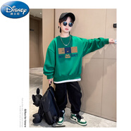 迪士尼（Disney）男童潮牌衛(wèi)衣春秋款2024新款痞帥童裝兒童衣服男孩上衣中大童春裝 品牌童裝-綠色薄款 品牌特價 170 品牌童裝-100cm