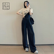 美洋（MEIYANG）弗西背帶褲鬼馬少女減齡工裝可調節肩帶牛仔連體褲時(shí)尚休閑牛仔褲 黑色（常規版） M