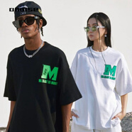 特價國潮男裝聯(lián)名重磅衣服男小尼力MEDM國潮夏季純棉基礎(chǔ)中袖體恤衫情侶款上衣寬松短袖T恤男女潮牌 黑色【MEDN  黃彩色標】 S