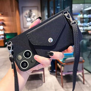 領(lǐng)悍 簡(jiǎn)約商務(wù)蘋(píng)果手機殼十字紋斜挎皮質(zhì)零錢(qián)卡包防摔男女零錢(qián)包小卡包女款 十字紋卡包-經(jīng)典黑+斜挎掛繩 4.7英寸-蘋(píng)果6/6S專(zhuān)屬