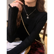 歐芙倫針織衫女打底衫秋冬季女裝毛衣女半高領(lǐng)百搭套頭修身純色女士上衣 黑色 均碼 80-130斤穿