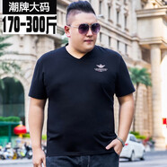 圣彼威朗（SANPIVIRON）潮牌大碼男士夏季新款寬松短袖T恤胖哥V領(lǐng)顯瘦透氣半截袖汗衫205 TX182黑色 6XL(250-270斤)