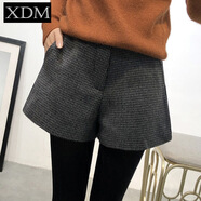 熊迪明毛呢短褲女外穿秋冬季2019韓版新款加厚闊腿褲呢子休閑打底靴褲子 深灰格子 S(收藏店鋪優(yōu)先發(fā)貨)