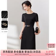 尚都比拉設(shè)計感拼接連衣裙夏季高級感氣質(zhì)百褶裙小個子中長裙子 雅黑色 S