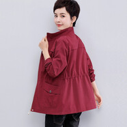 女夢(mèng)雨情中年女裝40-50歲純棉女春秋季外套韓版休閑上衣短款收腰顯瘦衣服 棗紅 2XL（130-140斤）