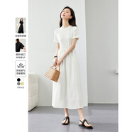 梵希蔓簡(jiǎn)約通勤黑色短袖連衣裙女2025年夏季新款收腰顯瘦小黑裙子 M6986 白色 M