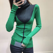 歐洲站2021早秋冬新款歐貨高領(lǐng)打底毛衣女裝潮修身長袖上衣針織衫【15天內(nèi)發(fā)貨】SN2180 綠色 S