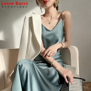 LOVER RUCCI高級感醋酸真絲緞吊帶連衣裙女春夏中長a字打底裙內(nèi)搭夏傘裙大擺 翡翠綠 S