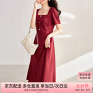 尚都比拉短袖連衣裙女夏季復(fù)古赫本風(fēng)氣質(zhì)通勤裙子中長(zhǎng)款A(yù)字裙 紅色 M
