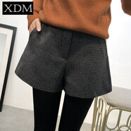 熊迪明毛呢短褲女外穿秋冬季2019韓版新款加厚闊腿褲呢子休閑打底靴褲子 深灰格子+PU皮帶 L(收藏店鋪優(yōu)先發(fā)貨)