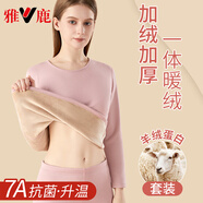 雅鹿保暖內(nèi)衣女加絨加厚女士保暖衣打底衫美體親膚學(xué)生秋衣秋褲套裝冬 膚粉【上衣+褲子】 XL （建議101-120斤）