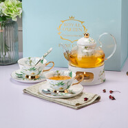 心飾園茶花仙子骨瓷咖啡杯套裝咖啡杯子歐式陶瓷杯碟創(chuàng  )意英式下午茶杯 茶花2杯碟+花茶壺帶爐座 禮盒裝 心飾園