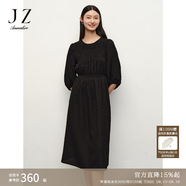 玖姿·安娜蔻法式復(fù)古宮廷風(fēng)簡約打攬中袖連衣裙女裝2024秋款 素黑 M