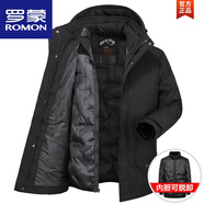 羅蒙（ROMON）冬季款爸爸冬裝外套中老年棉衣男加厚爺爺棉襖中長(zhǎng)款中年男裝 可脫卸兩件裝黑色 2XL 180 120-140斤