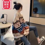 秋冬款高中生加厚毛衣女冬季保暖大學(xué)生女生冬裝針織衫秋冬新款女學(xué)生洋氣套頭針織打底衫慵懶寬松外穿加厚上 681卡其色 均碼(適合80-145斤)