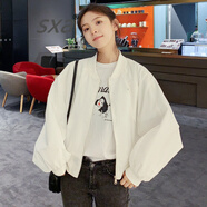 SXA香港潮牌長袖小個子短外套女春秋新款百搭蜜蜂繡花棒球服氣質(zhì)夾克 白色 M