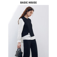 BASIC HOUSE/百家好襯衫女裝秋新款設(shè)計(jì)感小眾寬松假兩件韓版上衣女 黑色 S