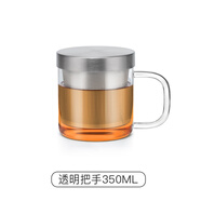 尚明耐熱玻璃杯茶杯過(guò)濾花茶杯 玻璃水杯子帶蓋 男女士家用泡茶杯 350ML透明把手