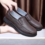 布瑞京春季男單鞋老北京布鞋仿皮透氣布面中老年爸爸鞋防滑軟底寬松男鞋 咖色 41