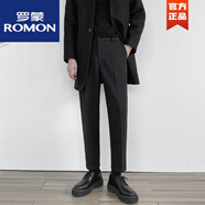 羅蒙（ROMON）毛呢西裝外套男秋冬高級感冬季休閑西服韓版寬松加厚短款呢子大衣 黑色毛呢褲子 2XL