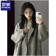 羅蒙（ROMON）氛圍感灰色呢子大衣女秋冬季新款100%羊毛呢外套高級感小個(gè)子絨感 灰 XS 155