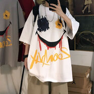 學(xué)生網(wǎng)紅嘻哈笑臉七分袖T恤男夏裝港味原宿風(fēng)大碼顯瘦百搭半袖上衣SN8083 怪味笑臉#白【高品質(zhì)】 2XL 【建議135-150斤穿】