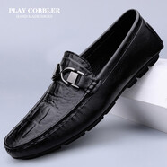 花花皮匠（PLAYCOBBLER）休閑豆豆鞋男新款真皮簡(jiǎn)約時(shí)尚懶人百搭一腳蹬套腳耐磨防滑駕車(chē)鞋 黑色 41