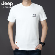 吉普（JEEP）【高檔輕奢】全棉短袖恤男士夏季圓領(lǐng)簡(jiǎn)約刺繡衣服商務(wù)體恤 白色 XL