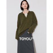 初語(yǔ)蓬松云朵仿貂絨毛衣女2024秋冬新款綠色假兩件柔軟毛織上衣 苔蘚綠 S