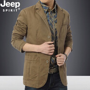 JEEP SPIRIT吉普JEEP休閑西裝上衣男潮流新款商務小西裝正裝便服禮服純棉外套 卡其色 XL