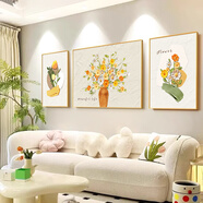 貓九醬奶油風(fēng)客廳裝飾畫簡約現(xiàn)代小清新花卉三聯(lián)畫高級感沙發(fā)背景墻掛畫