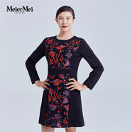 MeierMei玫而美時(shí)尚氣質(zhì)收身顯瘦拼接撞色連衣裙女品牌專柜秋冬長(zhǎng)袖連身裙 H50 36