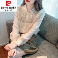 皮爾卡丹2025秋季新款復古甜美重工刺繡娃娃領(lǐng)長(cháng)袖雪紡襯衫女法式洋氣上衣 圖片色 2XL(130-140)