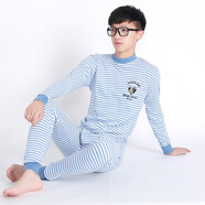 菲德貓高中初中學(xué)生青少年純棉秋衣秋褲套裝男士全棉保暖內(nèi)衣男童中大童 中領(lǐng)純棉天藍(lán) 簡(jiǎn)約風(fēng) 3XL (110) 建議121-145斤