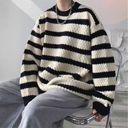 贏鎮(zhèn)秋冬加厚毛衣男韓版歐美街假兩件破洞oversize毛衣男女慵懶風(fēng)針 HCW-1054黑色 S