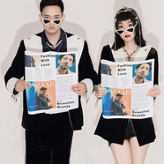 班美蘿ins風(fēng)時(shí)尚街拍歐美海報婚紗寫(xiě)真雜志拍照道具旅拍網(wǎng)紅英文報紙:書(shū) 白色三角眼鏡一對