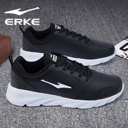 鴻星爾克（ERKE）男鞋秋冬鞋運動(dòng)鞋輕便防雨水防滑鞋子皮面軟底跑步鞋緩震休閑鞋子 黑白-防水皮面3162 44